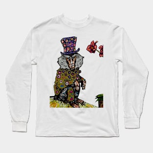 Baboon with Top Hat and Orchid Long Sleeve T-Shirt